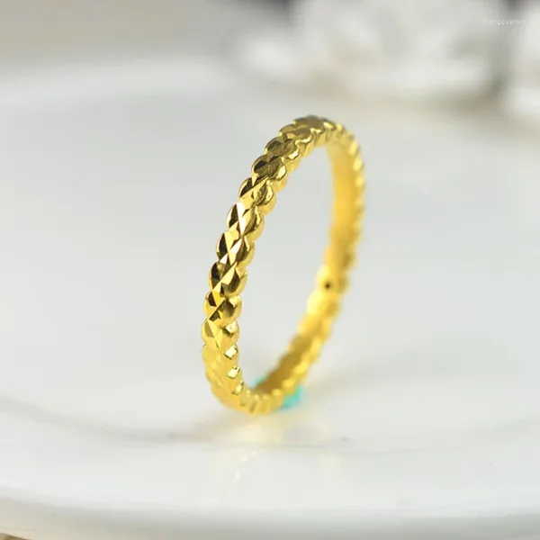 Bagues de cluster 1pcs véritable 24k bague en or jaune femmes chance 3D modèle d'étoile de riz US5-7 1-1.3g / cadeau bijoux fins