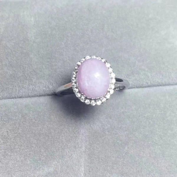 Anillos de conglomerados 1ring 925 STERLING SILE NATURAL Kunzite Anillo ajustable para mujeres Tamaño de piedra de regalo de aproximadamente 11 mm