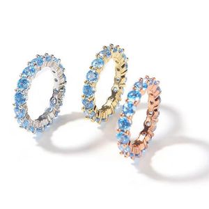 Bagues de cluster 1Row Blue Stone CZ Cubique Zircone Bague Pour Hommes Femmes Simated Diamants Micro Pave Hiphop Bijoux US Taille5-9 Drop Livraison Dhwfc