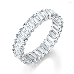 Anneaux de cluster 2 anneau de mossanite 4 mm pour les femmes 925 argent sterling plaqué or rectangulaire émeraude coupé laboratoire diamant éternité