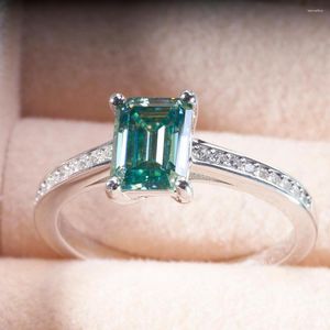 Cluster Ringen 2 Blauw Groene Kleur Moissanite Ring Met Smaragd Snijden Edelsteen Vrouwelijke Dating Party Fijne Jewerly Gift