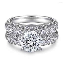 Clusterringen 2 D kleur moissaniet diamant s925 sterling zilveren verloving trouwring set vrouwen fijne sieraden