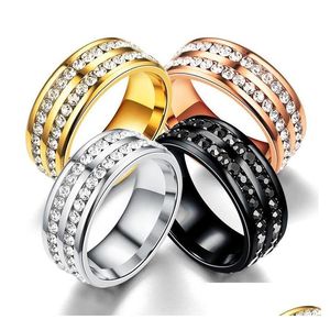 Cluster Rings 2 Rows Crystal Ring Stainless Steel Finger Band Wedding For Women Men Bride Fashion Jewelry Drop Delivery Dhgwd
