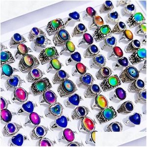 Anneaux de cluster 20/30pcs / lot humeur vintage pour hommes et femmes conception mixte contrôle de la température couleur changeante bague bijoux cadeau de fête Dro Dhy1G