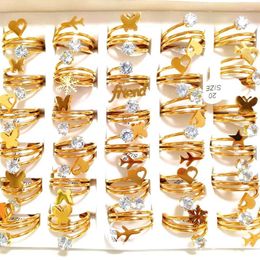 Bagues de cluster 20/36pcs papillon coeur exquis multicouche femmes en acier inoxydable zircon anneau amoureux bijoux cadeau filles accessoires de fête