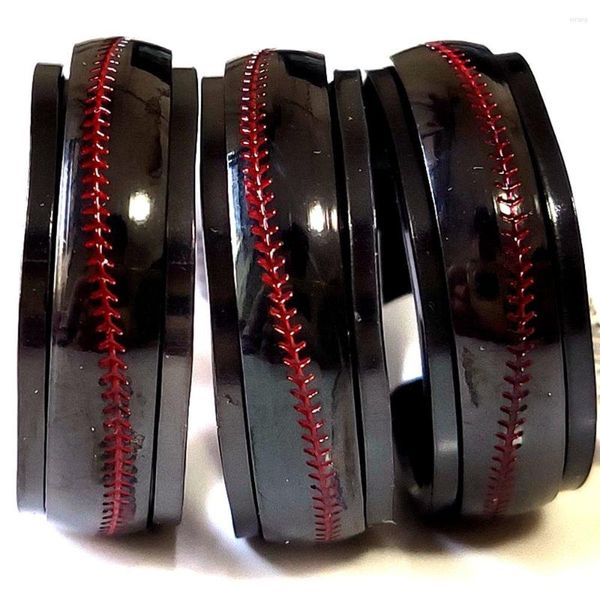 Anneaux de cluster 20/36pcs hommes 8mm sport ligne de baseball rotatif en acier inoxydable spinner anneau rouge couture créative punk