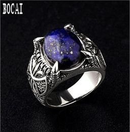 Clusterringen 2021 Fashion Natural Lapis Lazuli Men039S Silver Ring S925 Simple Personality Domineering for Men Male64534762848114