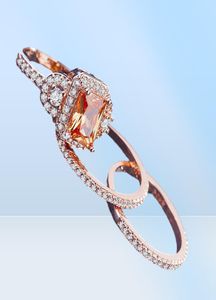 Cluster Anneaux 2021 Luxury Rose Gold Color Princess Wedding Ring Set For Women Lady Anniversary Gift Jewelry Bague Femme Homme Anel9485414