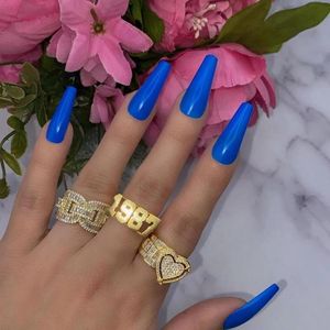 Cluster Rings 2021 Summer Gold Color Heart Ring Micro Pave Cubic Zircon Round Full Iced Out Bling Hip Hop Punk Men Women Jewelry