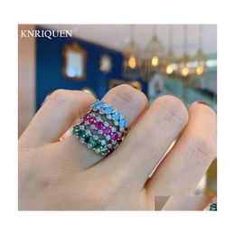 Clusterringen 2021 Trend 925 Sterling Sier Round 3,5 mm Aquamarine Ruby Emerald For Women Charms Cocktail Party Ring Fine Jewelry Dro DHDPPPPP