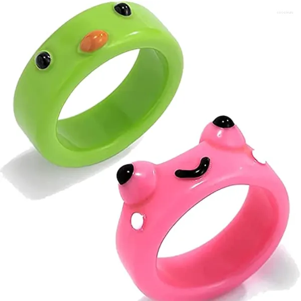 Cluster Anneaux 2022 Mignon Coloré Grenouille Pour Femmes Filles Mode Polymère Argile Résine Anneau Belle Chunky Animal Amitié Bijoux Cadeau