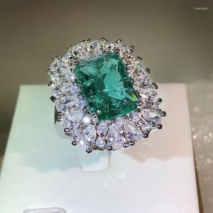 Cluster Ringen 2022 Delicate Super Flash Emerald Paraiba Paar Ring Voor Vrouwen Vintage Volledige Diamond Wedding Engagement Party Gift sieraden