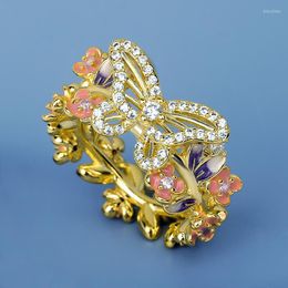 Clusterringen 2022 Prachtige 18k gouden damesbloemring vlinder vorm sieraden mode handgemaakt emaille