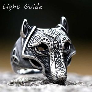 Clusterringen 2022 Nieuwe heren 316L roestvrijstalen ring viking wolf ring punk dierenring voor mannen chique Halloween sieraden gratis verzending240408