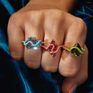 Anillos de racimo 2022, moda de verano, joyería de dedo para mujer, anillo de compromiso de banda esmaltada de neón con piedra grande y colorida única