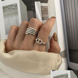 Anillos de racimo 2022 Vintage Sier Color Espiral para mujeres Moda Boutique Metal Diseñador Joyería Regalo de San Valentín Venta al por mayor Entrega de gota Dhvez