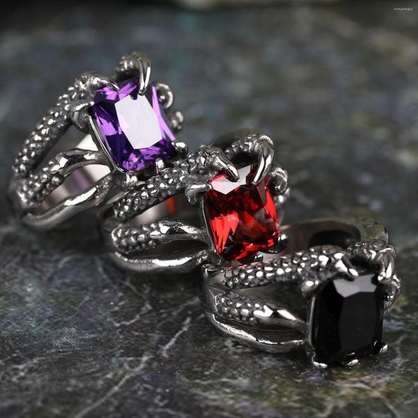 Anillos de clúster 2023 316L Fashion de acero inoxidable Dragón Claw Purple Zircon Stone Men and Women Ring High QualityJewelry Factory al por mayor