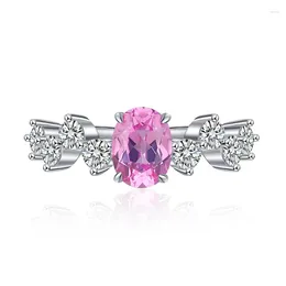 Clusterringen 2023 925 zilver 1 eivorm 6 8 roze diamanten ring voor damesmode en beroemdheden Veelzijdige stijl
