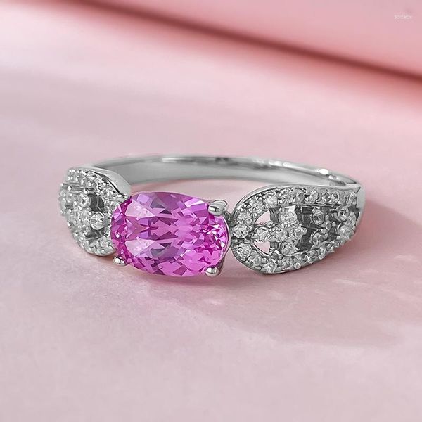 Bagues de cluster 2023 925 Silver One Pink Diamond Bague pour femme Light Luxury Fashion OL Petit et exquis