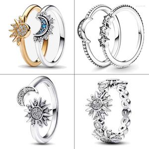 Cluster Ringen 2023 925 Zilveren Ring Hemelse Zon Maan Set S925 DIY Vrouwen Originele Fijne Sieraden