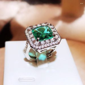 Cluster Ringen 2023 925 Zilveren Vintage Prinses Groene Zirkoon Bruiloft Voor Vrouwen Luxe Engagement Belofte Fijne Sieraden