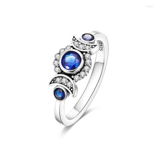 Bagues de grappe 2023 925 argent Sterling brillant lune bleu gemme pour les femmes pavé brillant Zircon beaux bijoux d'anniversaire Original