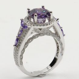 Bagues de grappe 2023 arrivée goutte bijoux de luxe 925 argent Sterling coupe ronde violet 5A cubique zircone éternité anneau cadeau