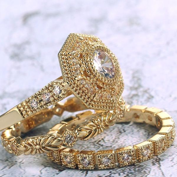 Anillos de racimo 2023 marca Rich Tree moda tres piezas forma de paraguas Golden Lady Ring Crystal Gold Wedding Girl