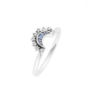 Clusterringen 2023 Celestial Blue Sparkling Moon Ring Summer Sea Silver 925 sieraden voor vrouw in make -up groothandel