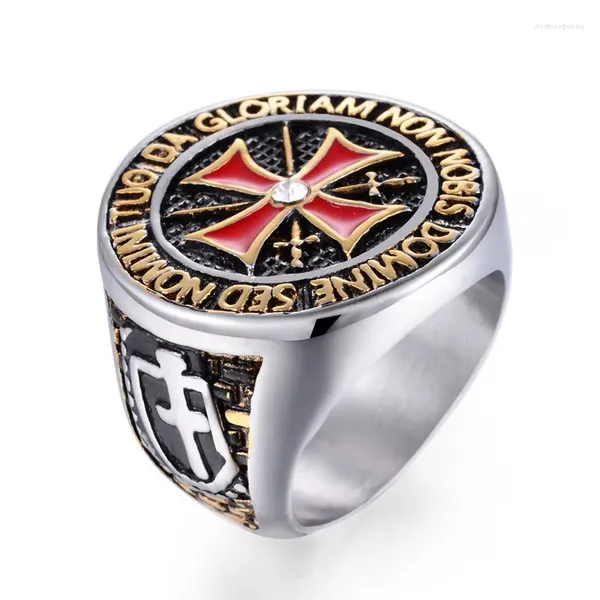 Anillos de racimo 2023 Crusader Anillo para hombres Cruz roja con incrustaciones de circonio cúbico Caballeros dominantes Templarios Joyería Dropship