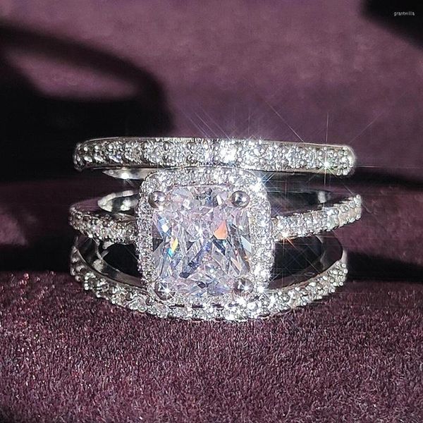 Anillos de racimo 2023 diseño Real 925 juego de anillos de dedo de plata esterlina para mujeres boda compromiso nupcial novio joyería Moonso LR4211XS