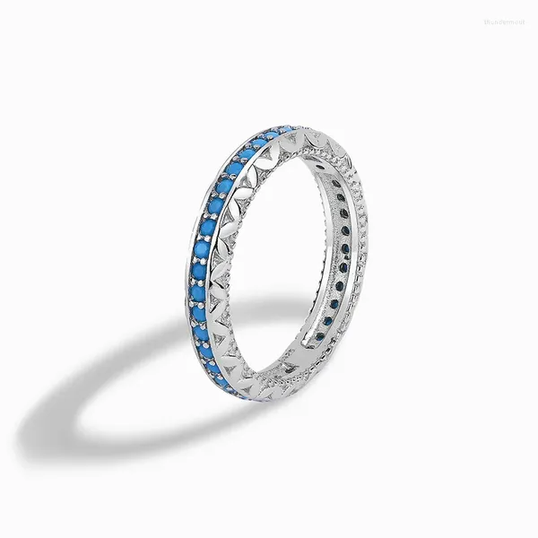 Anillos de racimo 2023 Europeo y americano Retro S925 Plata esterlina Platino Azul Turquesa Diseño de joyería Sentido Exquisito Anillo de mujer