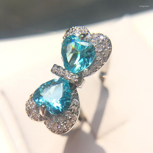 Anillos de racimo 2023, anillo de diamante completo de zafiro con lazo de moda para mujer, mariposa, cristal, circonita, compromiso, regalo de boda, joyería al por mayor