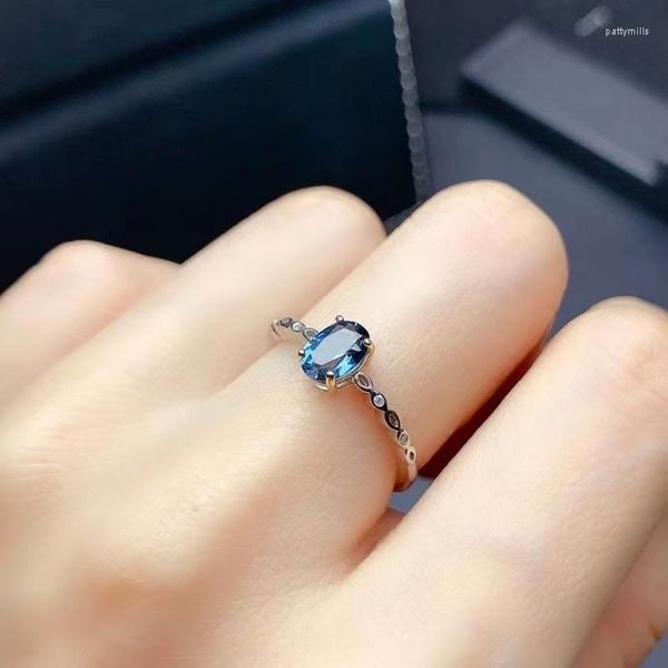 Anillos de racimo 2023, anillo de piedras preciosas de topacio azul cielo claro a la moda para mujer, gema Natural de plata 925 auténtica, regalo de cumpleaños para niña, joyería