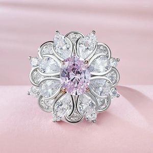 Clusterringen 2023 Mode Vuurwerk Papalacha Ring Meisjes 925 sterling zilver Roze diamant