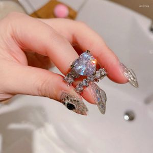 Cluster Ringen 2023 Mode Luxe Zilveren Kleur Verlovingsring Set Voor Vrouwen Princess Cut Heart Zirkoon Voorstellen Bruiloft