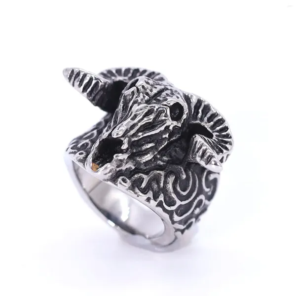 Bagues de cluster 2023 Bague de mode Crâne Tête de chèvre noire Hommes Punk Bijoux