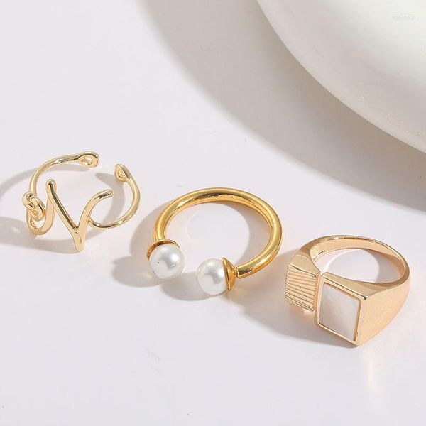 Bagues de cluster 2023 Mode Femmes Géométrique Blanc Shell Carré Réglable Ouverture Bague Ins Simple Lettre N Doigt Bijoux