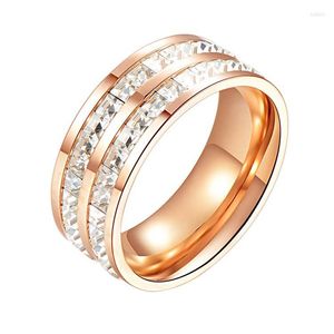 Cluster Rings 2023 Fine Jewelry Wholesale European Rose Gold Double Row Zircon Ring Femme Cristal FromSwarovskis 2 Couleurs Fit Wedding