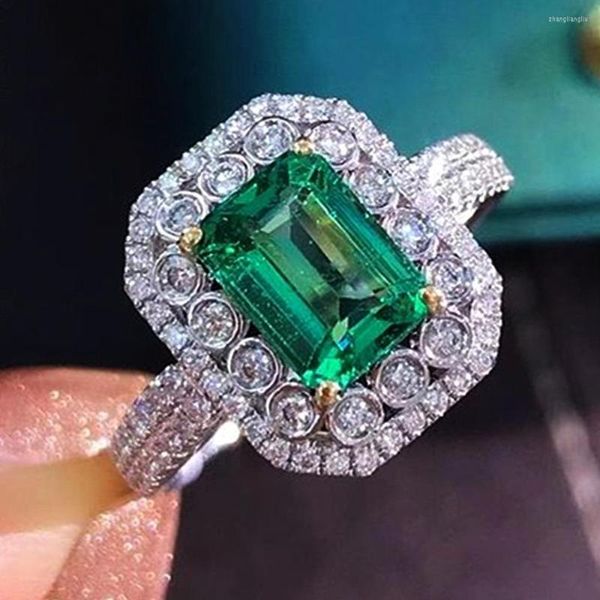 Anillos de racimo 2023 joyería Bling verde Zirconia cúbica anillo de mujer boda de lujo fiesta de compromiso dama regalo de aniversario