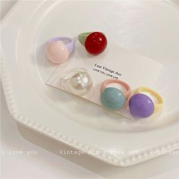 Cluster anneaux 2023 mode coréenne Vintage mignon géométrique boule forme pour femmes filles tendance coloré en plastique bijoux fête cadeaux