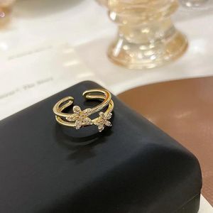 Cluster Ringen 2023 Koreaanse Eenvoudig Voor Vrouwen Vrouwelijke Leuke Vinger Dubbele Opening Gift Mode Kristal Bloemen Sieraden