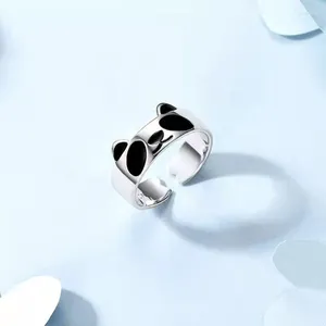 Cluster Ringen 2023 Punk Ins Panda Ring Voor Mannen Vrouwen Paar Zwart Emaille Dier Legering Verstelbare Sieraden Creatieve Mooie Elegante Geschenken