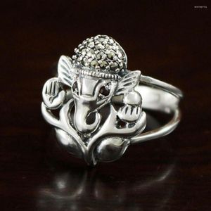 Clusterringen 2023 Echte Solid S925 Pure Silver Ring Woman Thailand Elephant Trunk God of Wealth Maxi Stone Thai