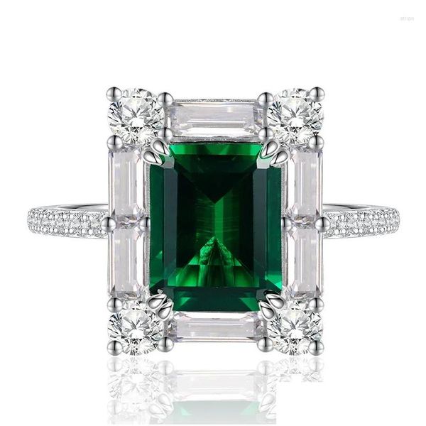 Bagues de cluster 2023 Rectangar 2 Imitation Emerald 7 9 Sparkling High Carbon Diamond Bague de luxe européenne et américaine Drop Drop Delive DHPDX