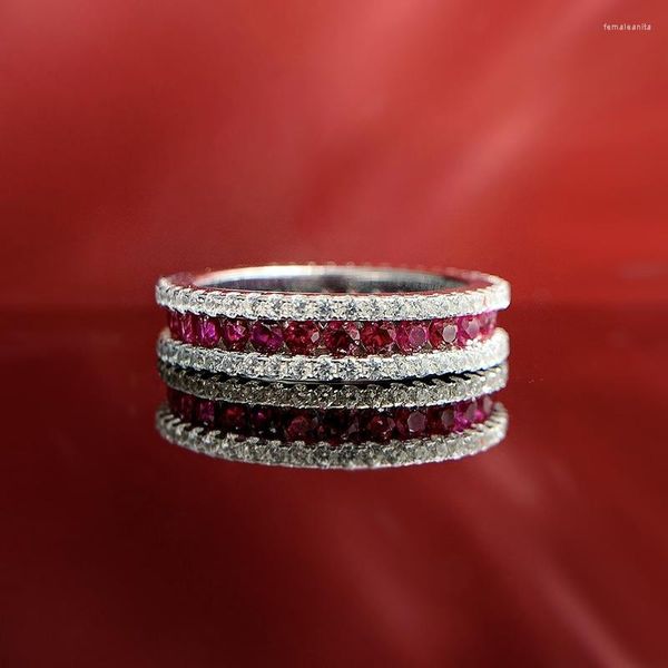 Cluster Rings 2023 Row Ring S925 Silver Incrusté Red Treasure Round 2.0mm Slim Women's Shows Finger Length