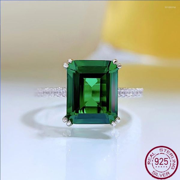 Cluster Rings 2023 S925 Silver Retro Rectangular Car Flat 8 10 Emerald High Carbon Diamond Women's Ring Ventes directes d'usine