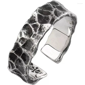 Bagues de cluster 2023 Thai Silver Rétro Ouverture réglable Marteau Rock Texture large pour Vintage Femme Homme Bijoux Cadeau Couple Bague