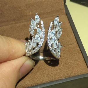 Clusterringen 2023 Uniek gevormde vleugel 925 Sterling zilver verstelbare ring voor vrouwen Marquise Cut Crystal Jewellry Anillos Anel