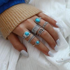 Cluster Ringen 2023 Vintage Graveren Rose Bloem Turquoise Retro Bruiloft Verjaardag Steen Sieraden Anillos Cadeau Voor Zus Driend